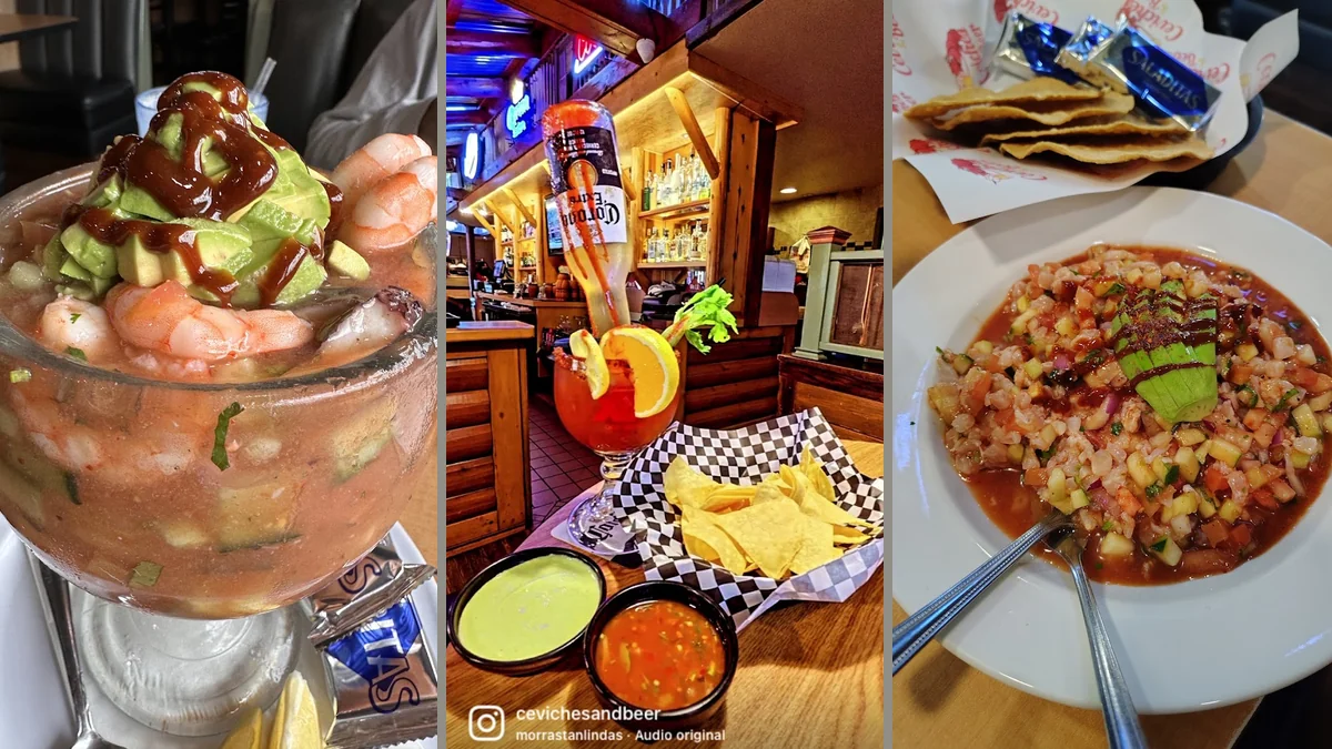 Mexican seafood dishes arranged for dining.